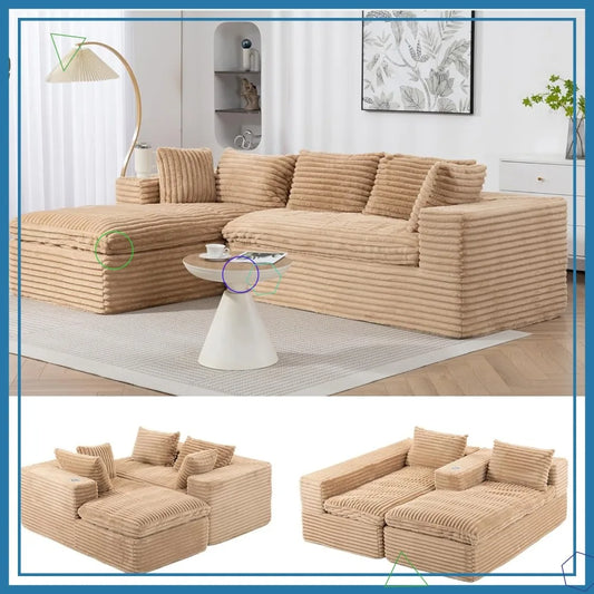 Cloud Modular Sectional Sofa L-Shape Chaise No Assembly, Comfy Boneless Couch for Living Room, Soft Plush 107 in