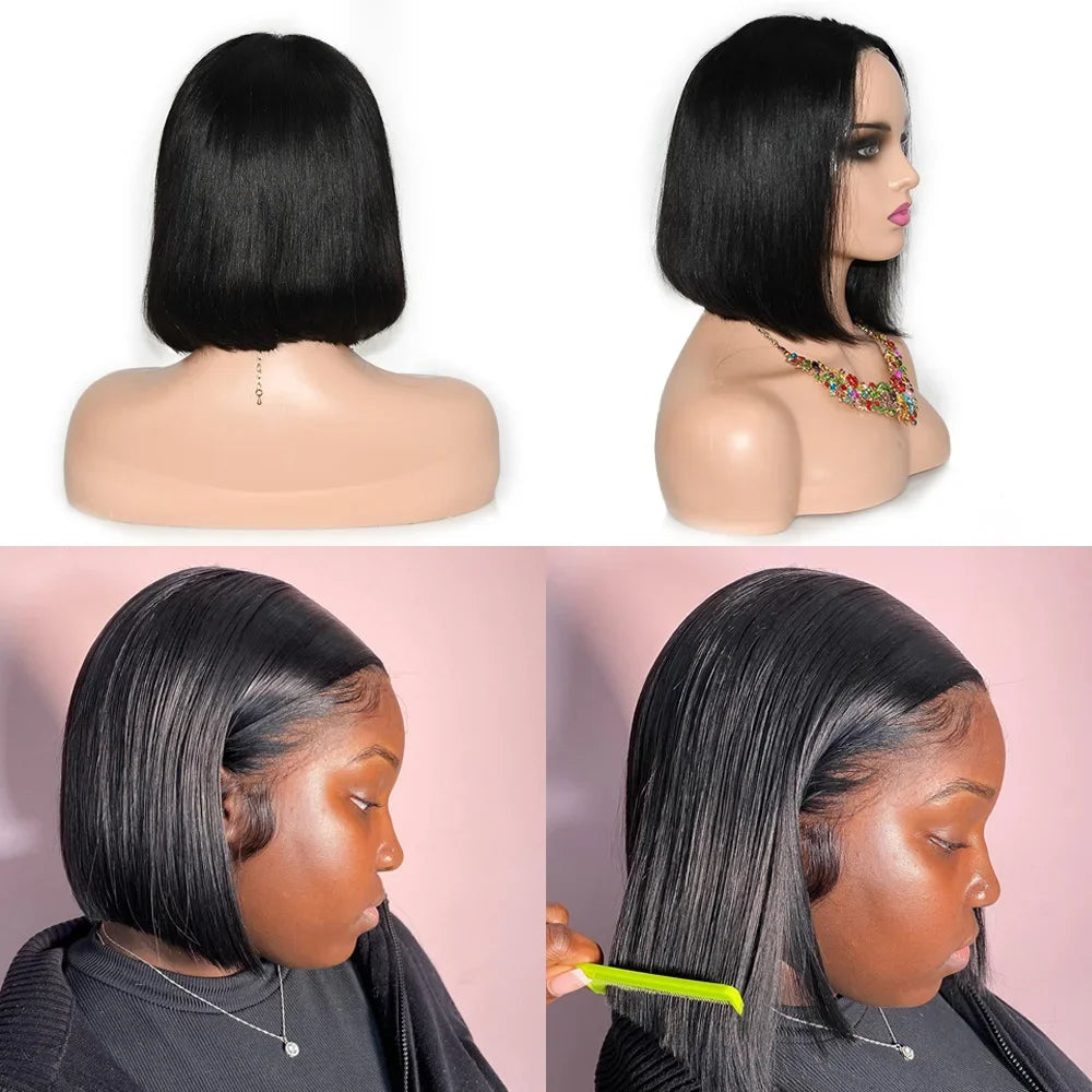 Straight Glueless Wig Human Hair Ready To Wear Short Bob Wigs For Women Transparent Pre Cut 4x4 Human Hair Wigs Bleached Knots