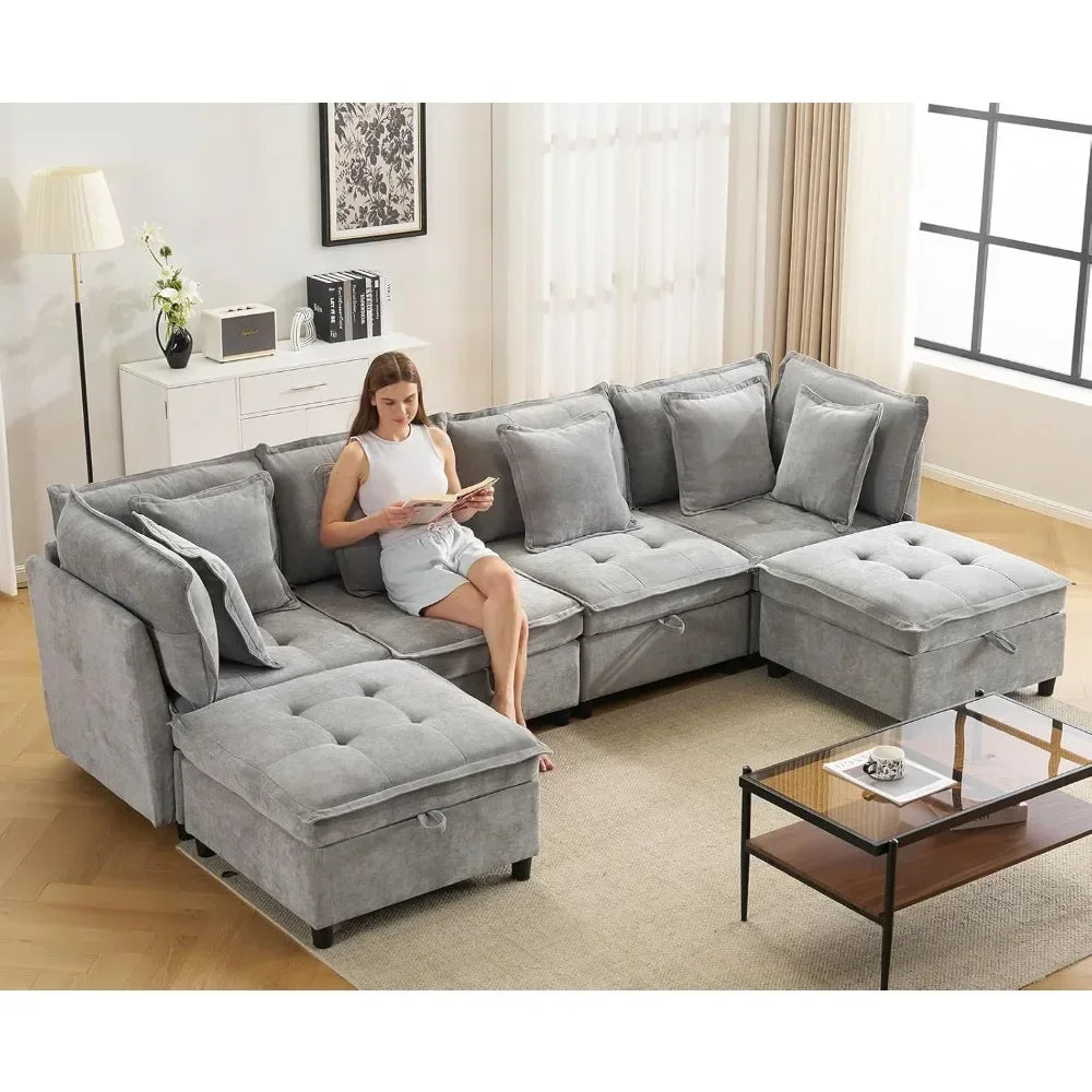133" U-Shaped Modern Sofa,Modular Sectional Cloud Couch with 2 Ottoman, Oversized Modular Sectional Sofa with Storage Customized