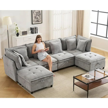133" U-Shaped Modern Sofa,Modular Sectional Cloud Couch with 2 Ottoman, Oversized Modular Sectional Sofa with Storage Customized