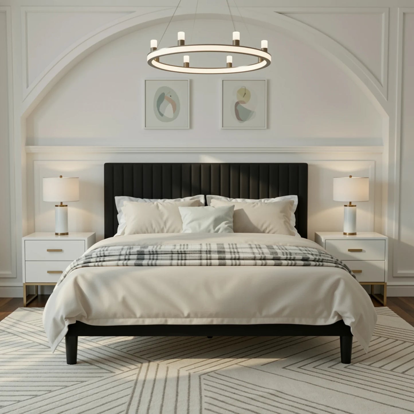 HOOMIC Twin/Full/Queen/King Size Velvet Upholstered Bed Frame with Elegant Vertical Channel Tufted Headboard