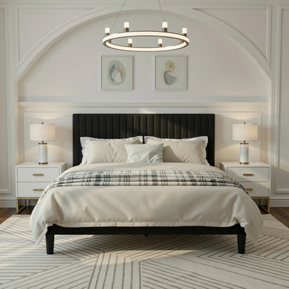 HOOMIC Twin/Full/Queen/King Size Velvet Upholstered Bed Frame with Elegant Vertical Channel Tufted Headboard