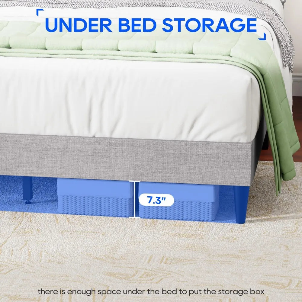 Full Platform Bed Frame with Fabric Headboard and Wooden Slats Support, Fully Upholstered No Box Spring