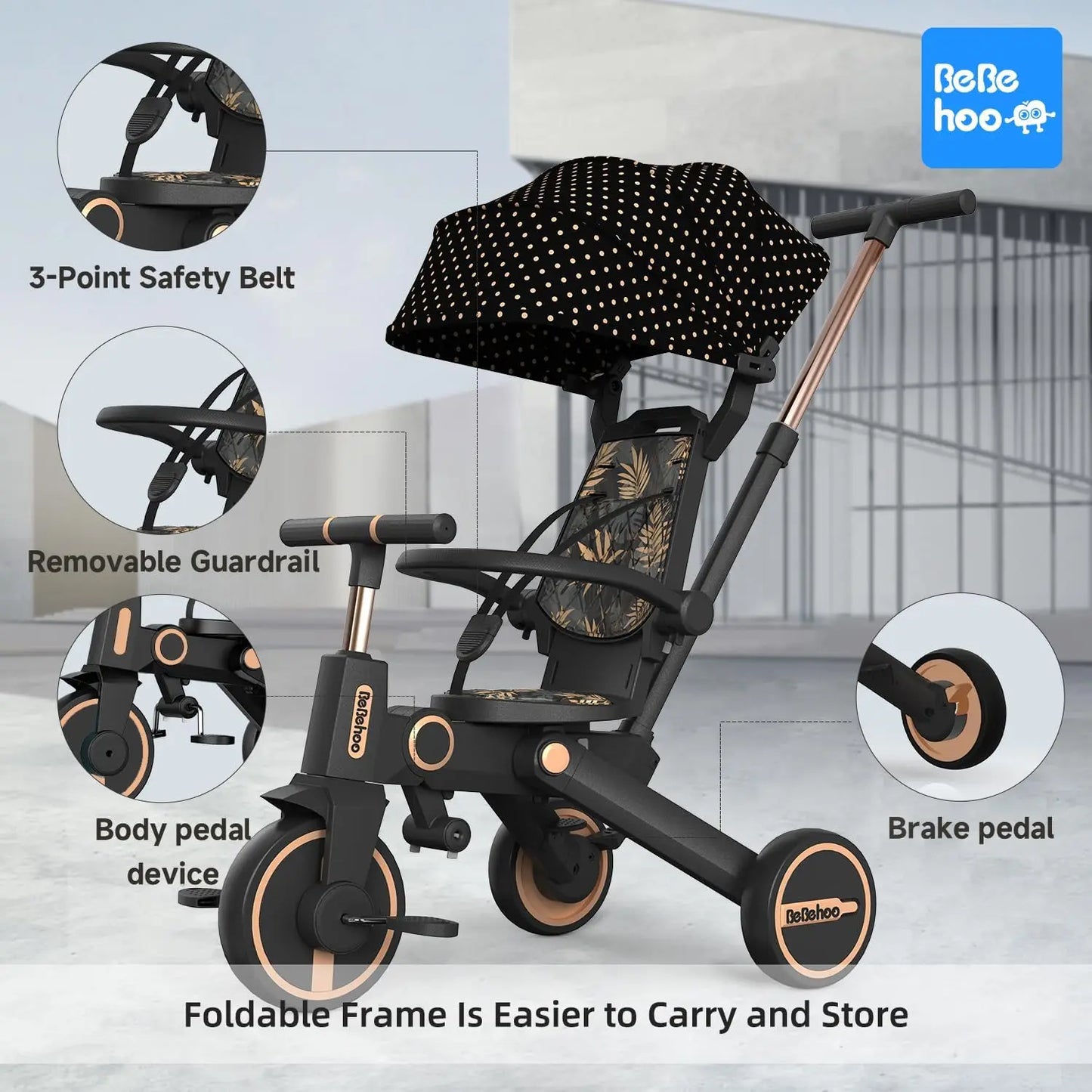Tricycle Stroller for Toddler,Foldable Baby Tricycle,Kids Balance Bike with Push Handle,Toddlers Stroller Bike with 1 to 5 Years