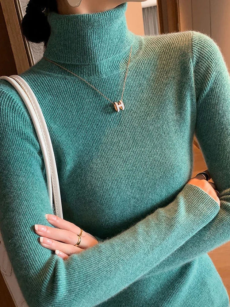 2025 Women Sweater Autumn Winter Long Sleeve Turtleneck Pullovers Warm Bottoming Korean Fashion Sweater Knitwear Soft Jumpers