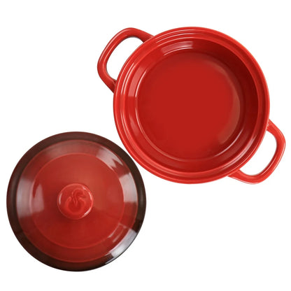 Mini Casserole Baker Stoneware Dish Gradient Red Oven Safe Great Side Dishes Desserts Durable with Lid Integrated Handles
