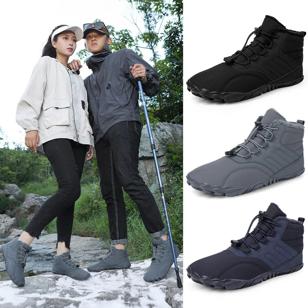 Winter Warm Running Barefoot Shoes WomenMen Rubber High Ankle Boots Waterproof Non-Slip Breathable for Outdoor Trekking Climbing