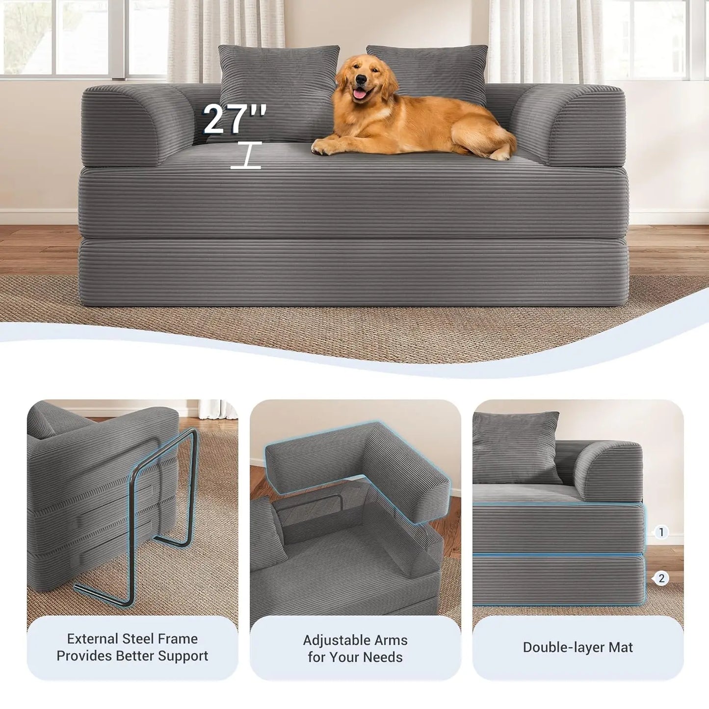 70" Cloud Convertible Floor Sofa Bed, 4-in-1 Foldable Compressed Loveseat Lounge Sleeper, 2-Seater Couch, Customized