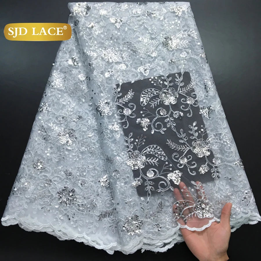 SJD LACE African Mesh Sequins Lace Fabric French Sequins Bridal Lace 2025 Hot Sale Nigerian Women Wedding Party Dresses Sew 4180