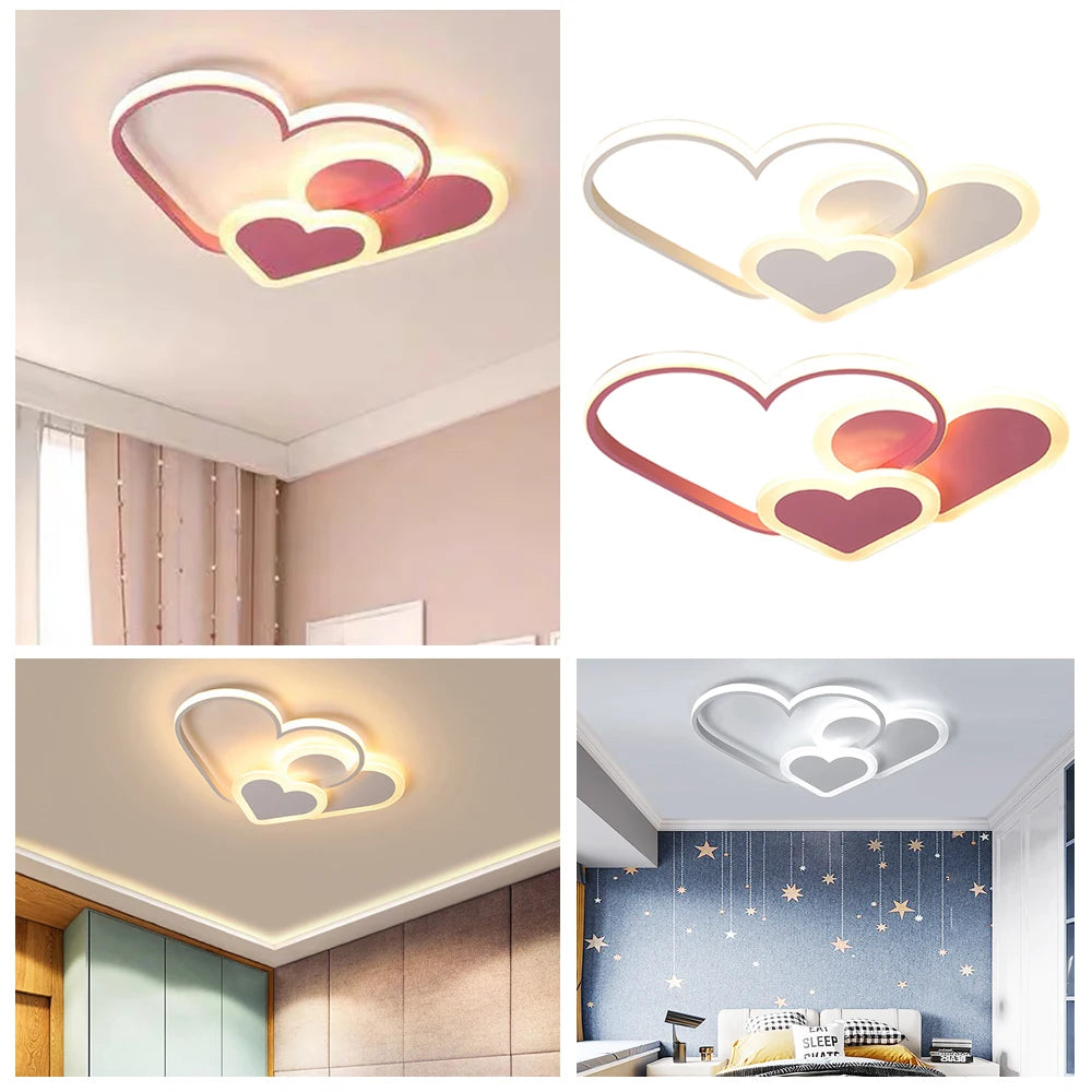 Ceiling Light with Remote Control – Pink Heart Design, Energy-Saving LED, Eye Protection, for Bedroom, Living Room, and Weddings