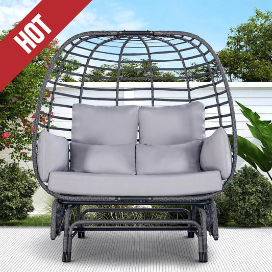 2025 HotOutdoor Double Egg Chair Patio Chairs - 500lbs Capacity For 2 Person, Oversized Wicker Rocking Glider Chair With Steel S