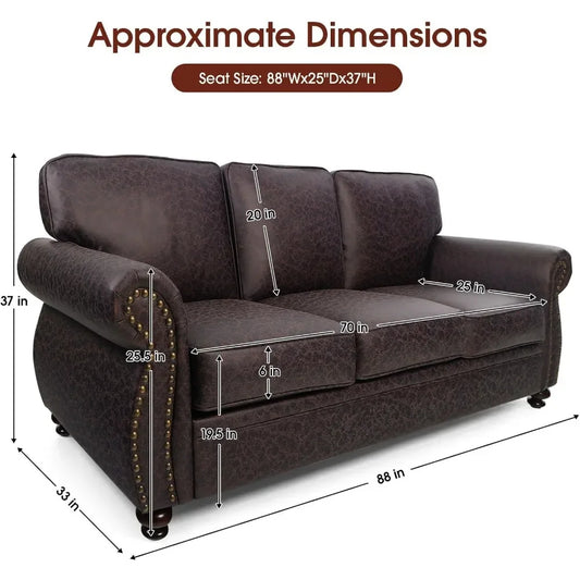 mid-century vintage sofa couches with rivet design,3-seater sofa,removable sofa cover upholstered cushions and solid wood frame