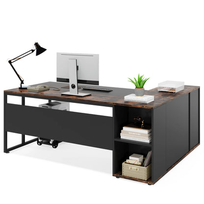 Tribesigns 71 inch Executive Desk, L Shaped Desk with Cabinet Storage, Executive Office Desk with Shelves, Business Furniture