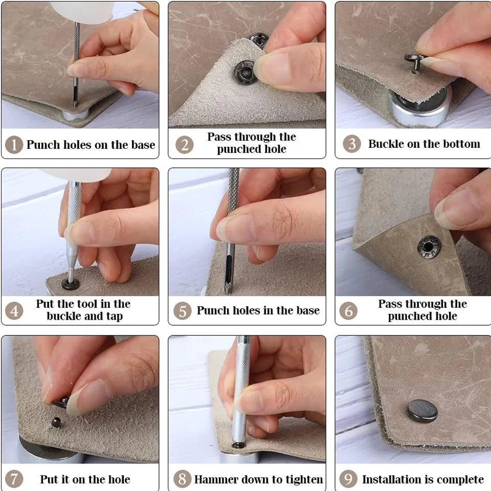 50 Sets Leather Snap Fasteners Kit 10mm Black Metal Snap Buttons with 4pcs Snap Fastener Installation Tools for Sewing Clothing