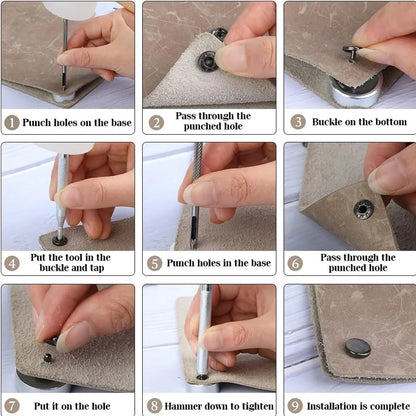 50 Sets Leather Snap Fasteners Kit 10mm Black Metal Snap Buttons with 4pcs Snap Fastener Installation Tools for Sewing Clothing