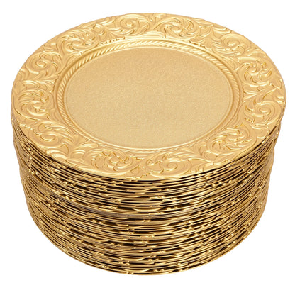 100-Piece Round Charger Plates Set in Black Silver Green Gold with Patterns Reusable Serving Plates for Weddings Banquets