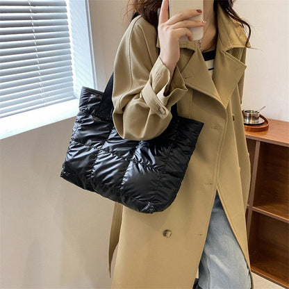 Fashion Ladies Tote Handbags Large Capacity Cotton Padded Shopping Bag Rhombus Portable Handbag Quilted Solid for Office Work