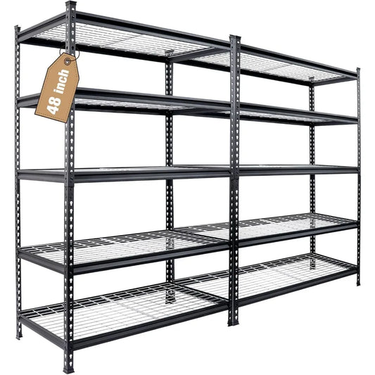 5-Tier Metal Shelving Unit, 48”W x 24”D x 72”H, Heavy Duty Adjustable Storage Rack, 4000 lbs Load Capacity (Total), for Garage