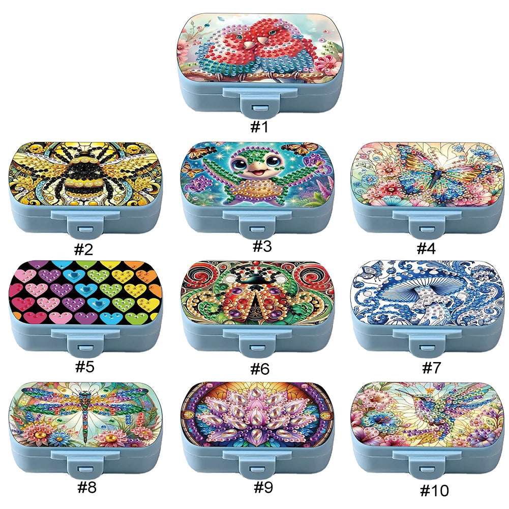 Mushroom 5D DIY Diamond Painting Dot Pill Case Diamond Painting Medicine Box 6 Grid Moisture-proof Pill Organizer for Art Craft