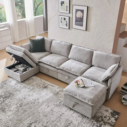 112.6" Sectional Couches for Living Room, Cloud Couch Sectional with Large Storage, U-Shape Modular Sectional Sofa, Customized