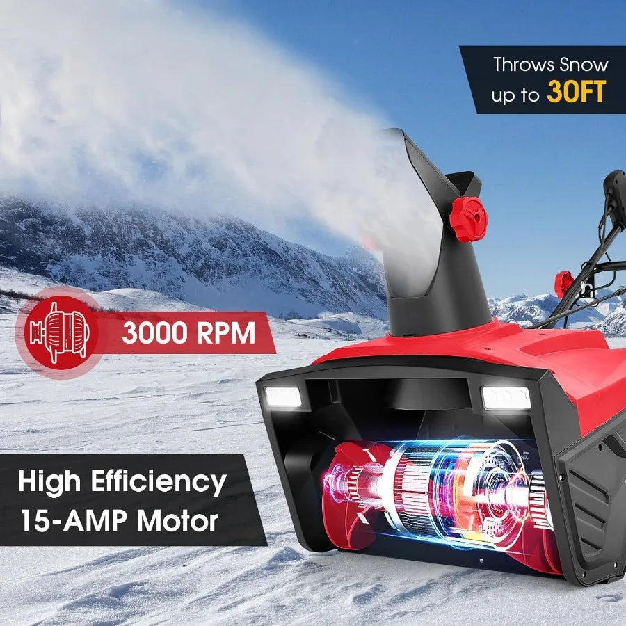 20 Electric Snow Blower 15-AMP Corded Snowblower with LED Headlights 180 Rotating Chute 30FT Throwing Distance 10 Depth Clearin