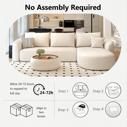 Sectional Couches Luxury Modern Curved Back Sofa,Minimalist Comfy L-Shape Boneless Cloud Couch for Living Room Apart
