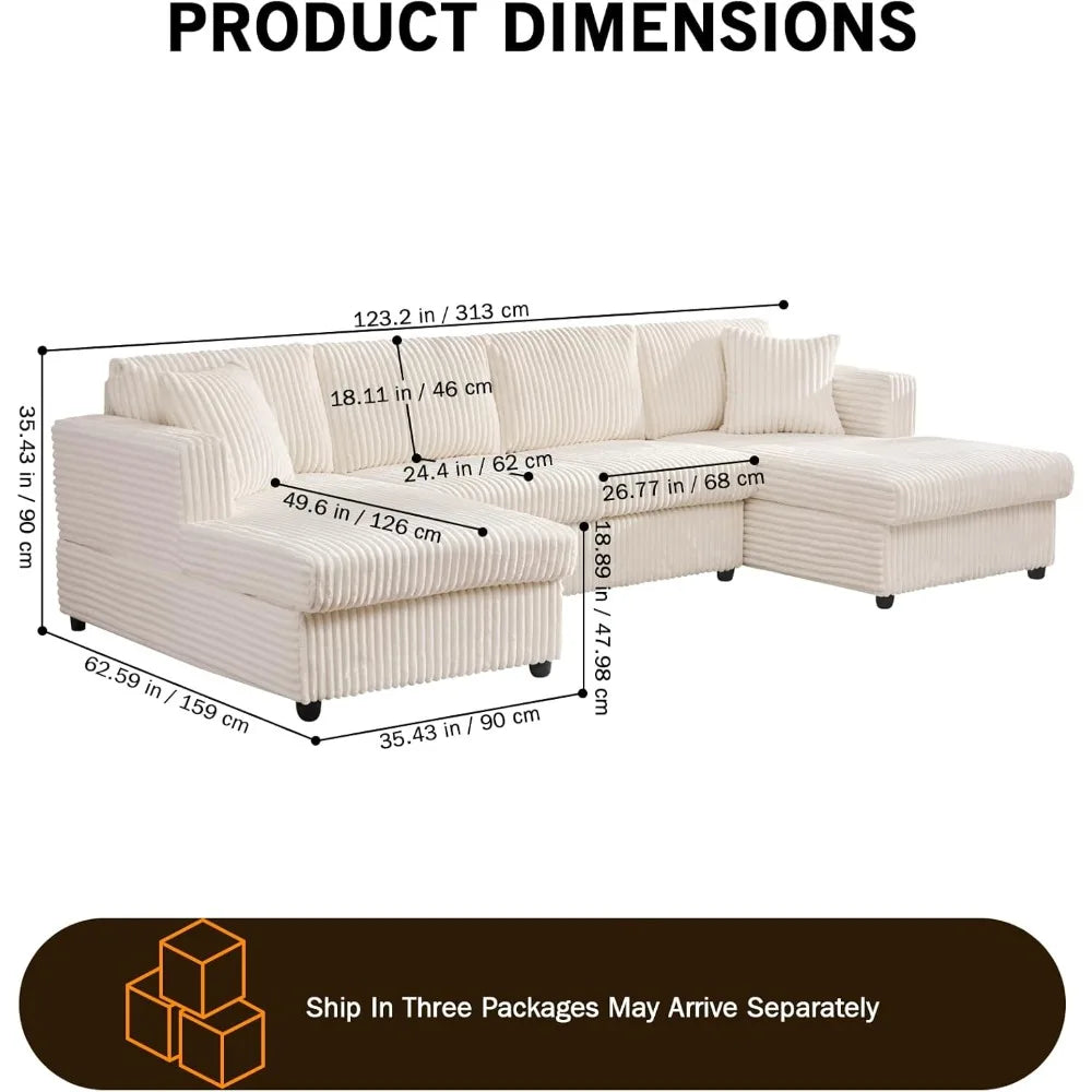 123" U-Shaped Sectional Sofa: Two L-Shape Chaise | 2 Cloud Couch Sectional with Two Pillows | Couches for Living Room,Customized