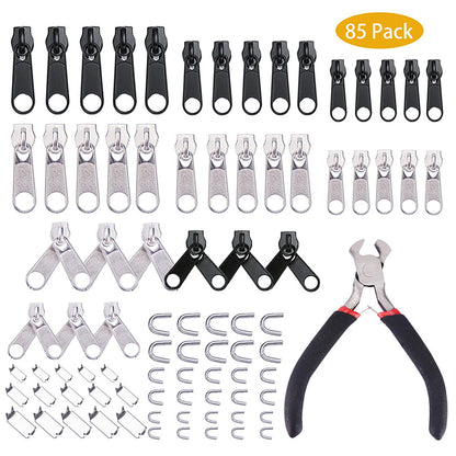 85Pack Metal Zippers Repair Kit Sets Zipper Repair Replacement Kit Easy Fix Zipper Slider Head Puller Accessories Tools