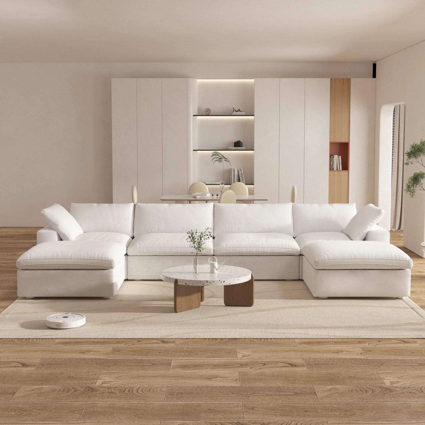 Cloud Modular Sectional Sofa with 2 Storage Ottomans 160.6" Down Filled Comfort U Shaped Sofa Minimalist Wide Deep Seat Couch