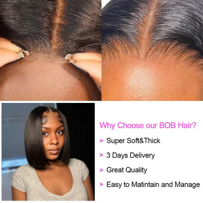 Glueless 13x6 Lace Front Wig 100% Human Hair Wigs 13x4 Transparent Lace bob Wigs Wear And Go Short Straight Bob Wigs For Women
