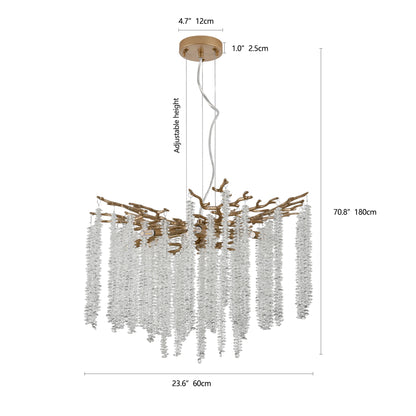 23.6-inch Modern Golden Pendant Light with Cascading Crystal Strands, High-End Decorative Lighting Fixture (Bulb Not Included)
