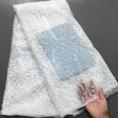 SJD LACE French Mesh Bridal Lace Fabric Beads African Sequins Lace 2025 Hot Sale Nigerian Beads For Women Wedding Dress Sew 3803