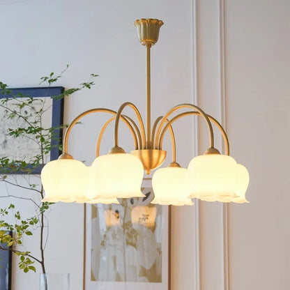Vintage Flower chandeliers Cream Living Room Pendant Light Antique Homeowner Bedroom Lighting American Light Luxury Light lustre