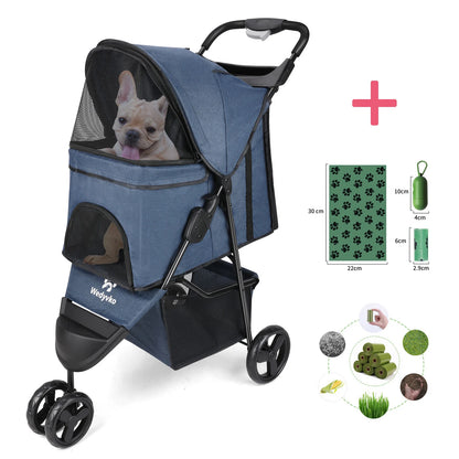 carreola para mascotas perro 3 Wheel Foldable Cat Dog Stroller with Storage Basket, Handle 360° Pet Dog Stroller