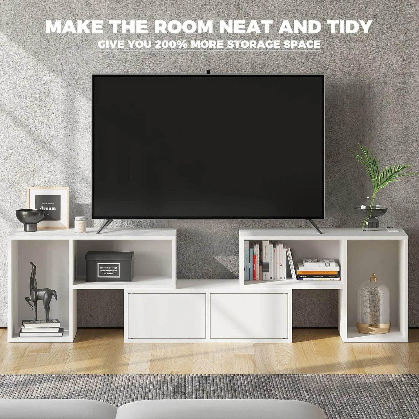 Board TV Cabinet Stand Panel Set with LED Light Drawer Durable High Quality Easy Using Brand New Living Room Home Furniture