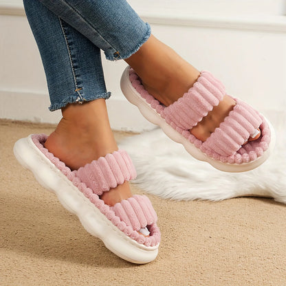 Autumn Winter New Women Home Slippers Open-Toe Cross Band Linen Soled Indoor Slides Linen Soled Non-Slip Bathroom Slippers