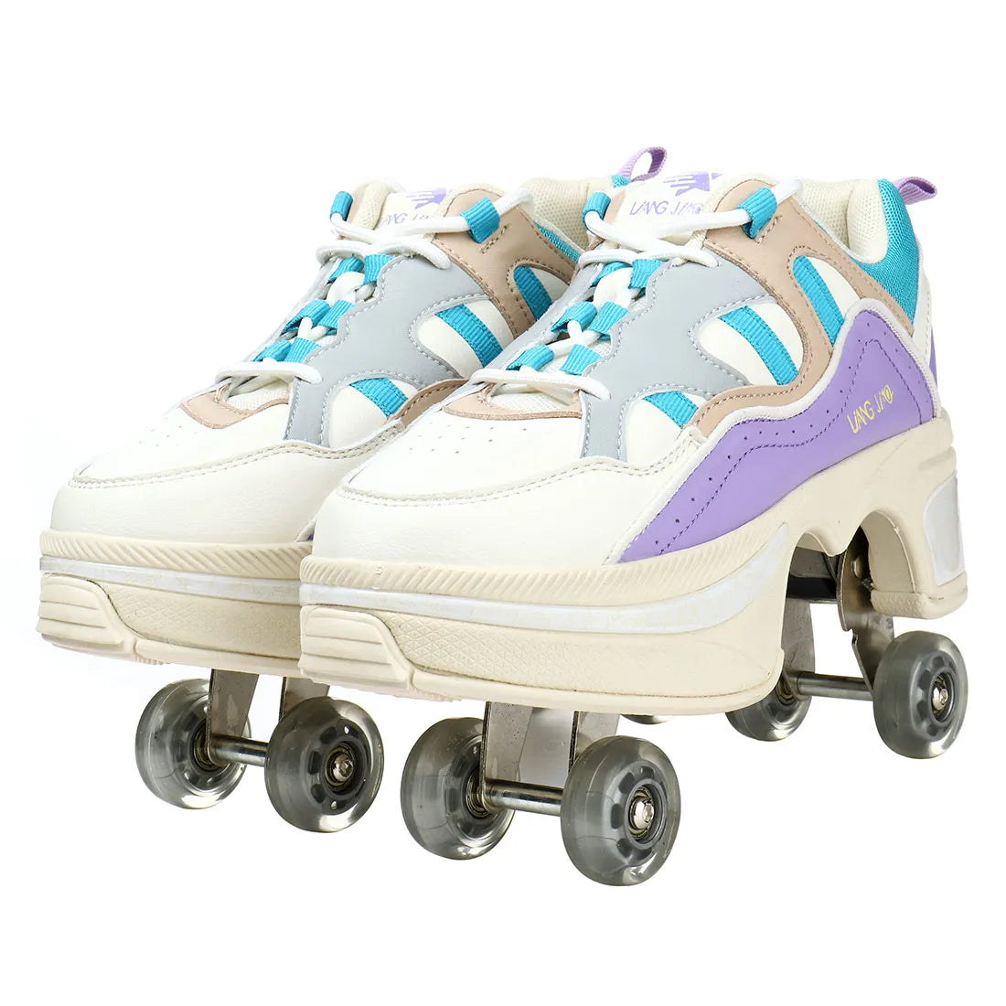 Size 40 41 Deformation Roller Skates Shoes Double Row 4-Wheel Skates Roller Shoes Dual-Purpose Roller Sneakers Wheels Shoes