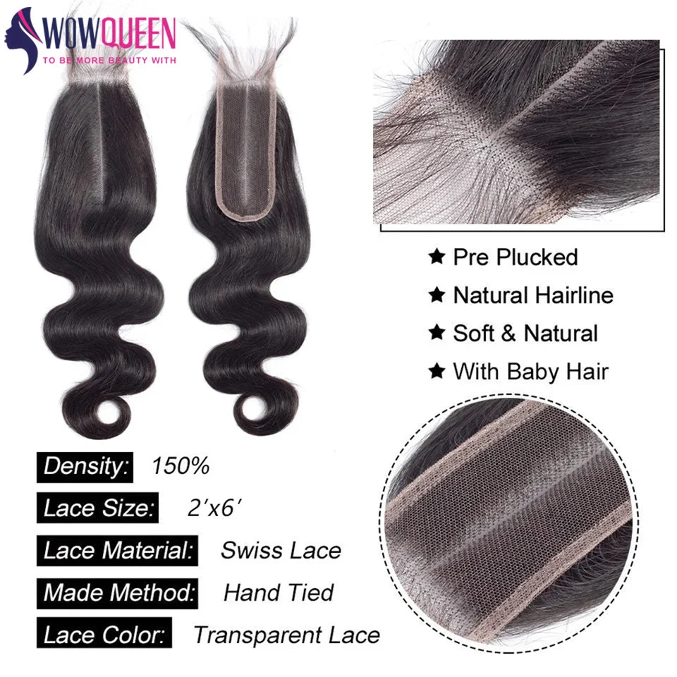 Body Wave Bundles With Closure 2x6 Brazilian Hair Weave 3/4 Bundles With Closure Natural Human Hair Bundles With Lace Closure