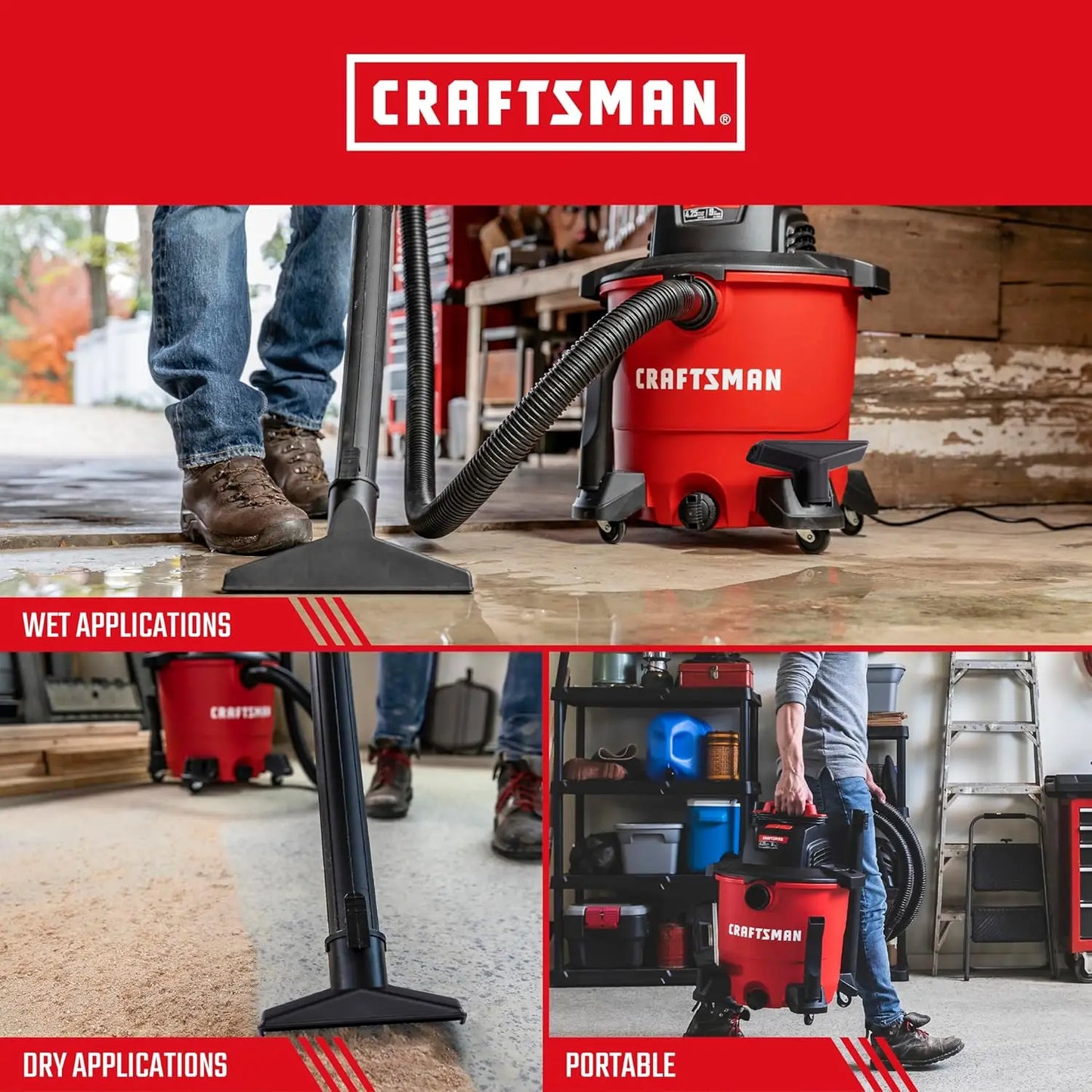 9 Gallon Wet Dry Vacuum with Blower Port, Oversized Drain, and Accessories for Home and Garage Cleaning