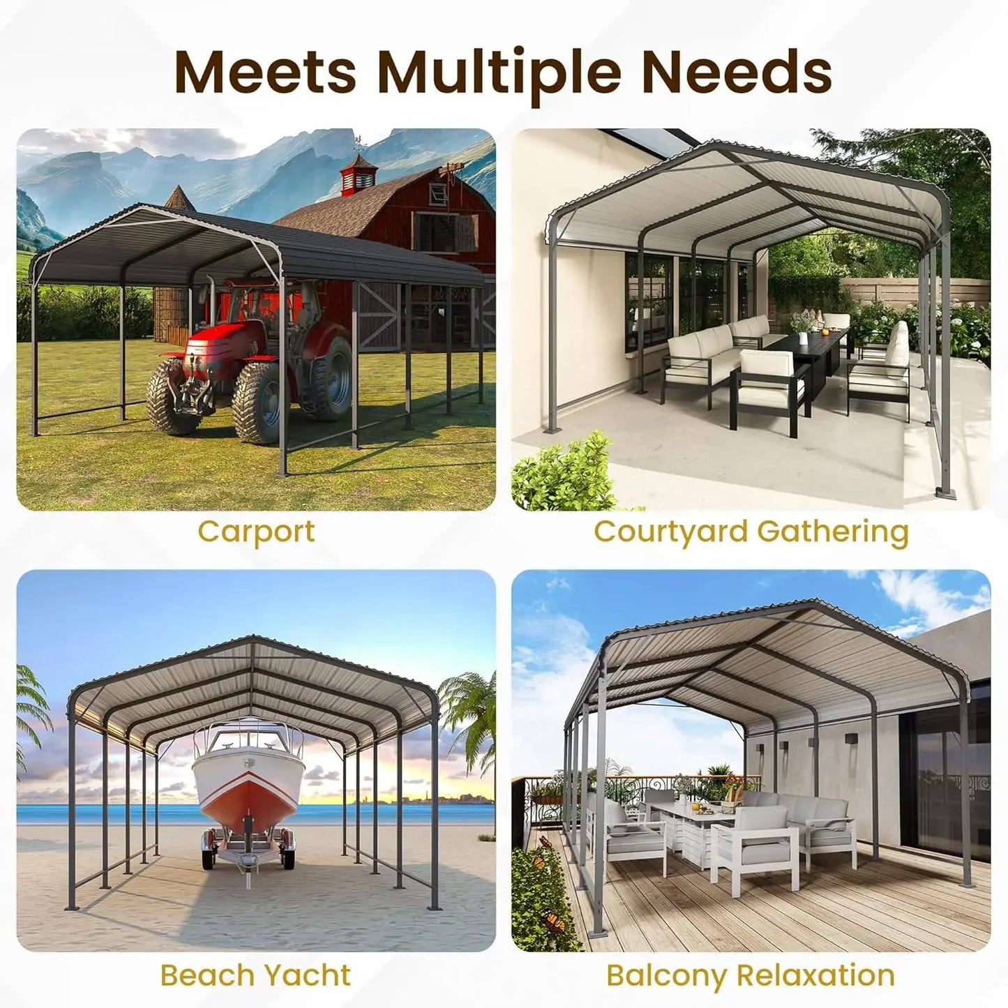 12x20FT Metal Carport, Heavy Duty Carport Canopy with Reinforced Frame and Base for All-Weather, Outdoor Garage