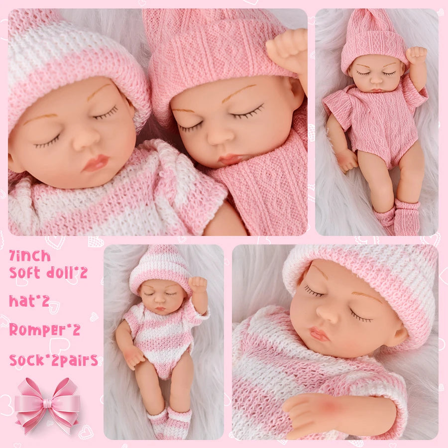 Mini 7Inch Reborn Doll 2Pieces Clothes Sleeping Baby Doll 19cm Born Dolls Baby Toys Sweater Jumpsuite The Best Gift for Girls