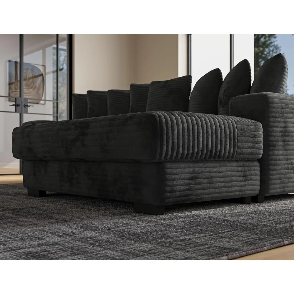 L-Shaped Modular Sectional Sofa with Chaise Lounge, Plush Corduroy Cloud Couch, Deep Seating for Living Room in Black
