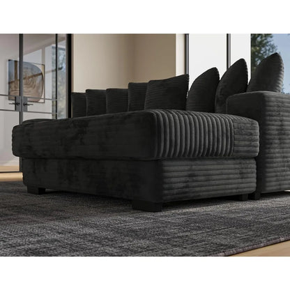 L-Shaped Modular Sectional Sofa with Chaise Lounge, Plush Corduroy Cloud Couch, Deep Seating for Living Room in Black