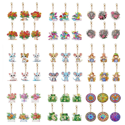 5/6PCS Diamond Painting Art Keychains Full Drill Keyring Butterfly Owl Double Sided Pendant Rhinestone Painting Pendant Ornament