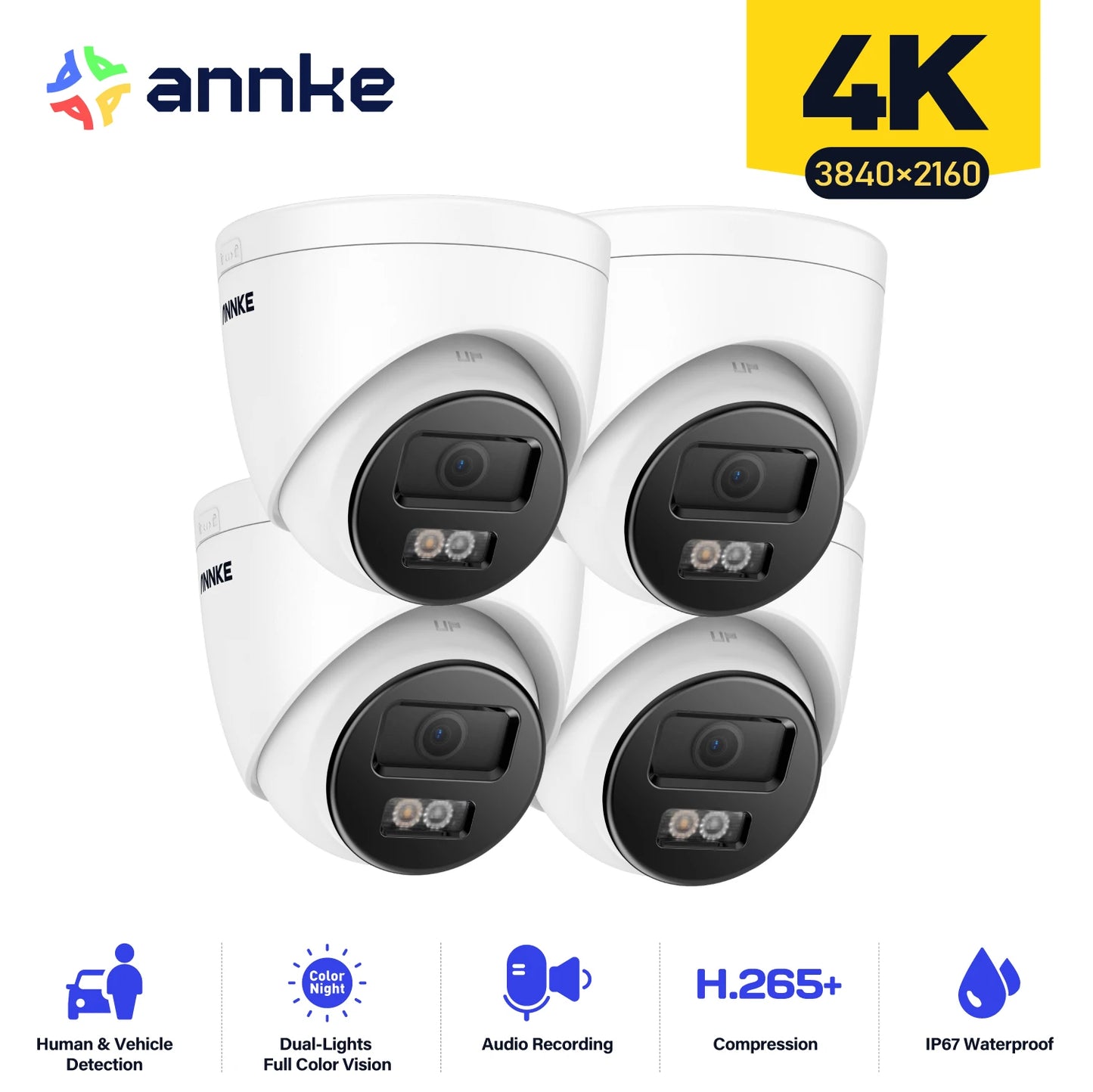 ANNKE 8MP Surveillance Camera 4K IR PoE IPC Build-in Mic Vehicle Human Detection CCTV Cameras Weatherproof