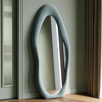 63x24 inch full-length mirror, irregular wave mirror hanging or leaning against the wall in the dressing room/bedroom