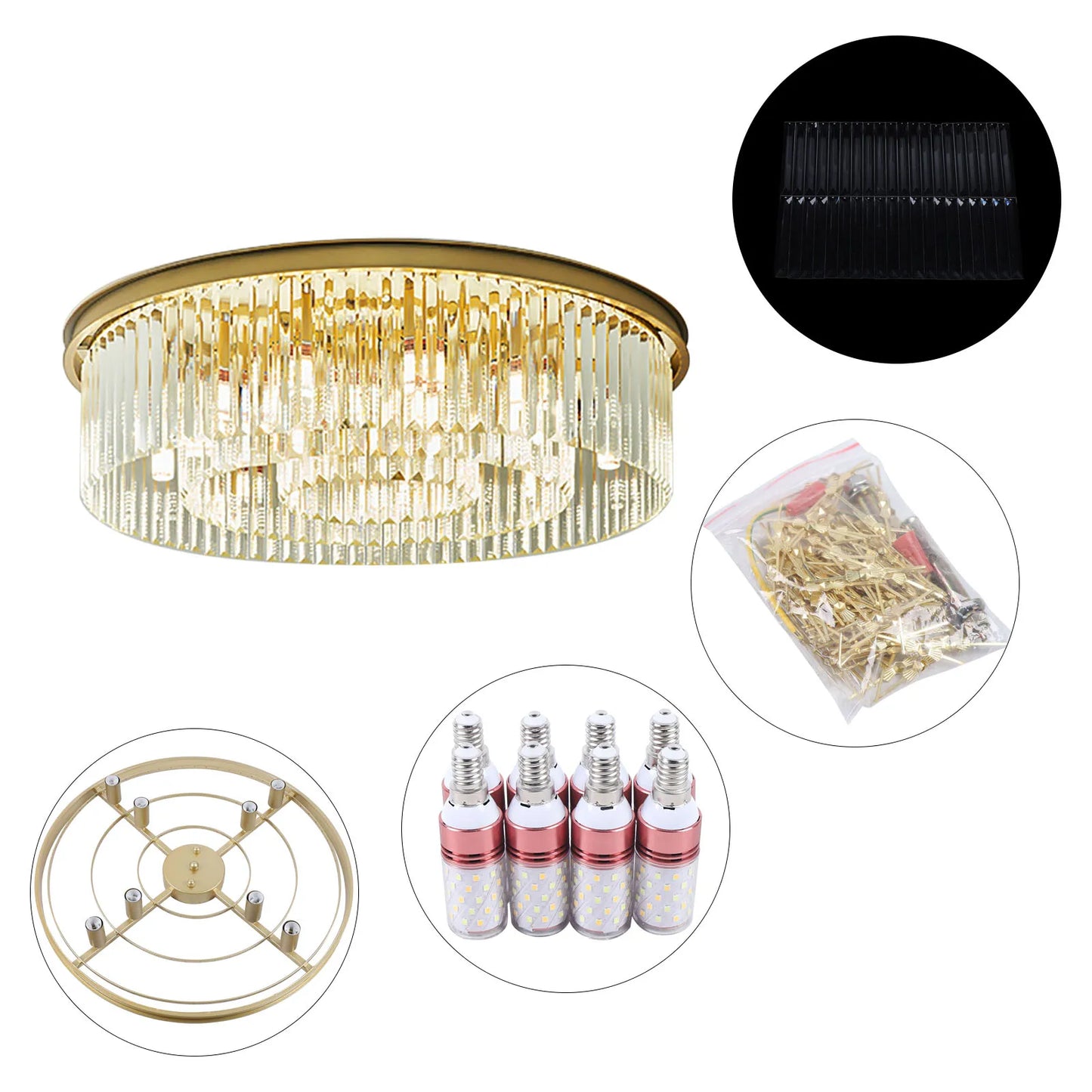 Modern Chandelier Crystal Light Fixture LED Hanging Flush Mount Ceiling Lamp Simple Home Decor Lighting 110-220V 60cm