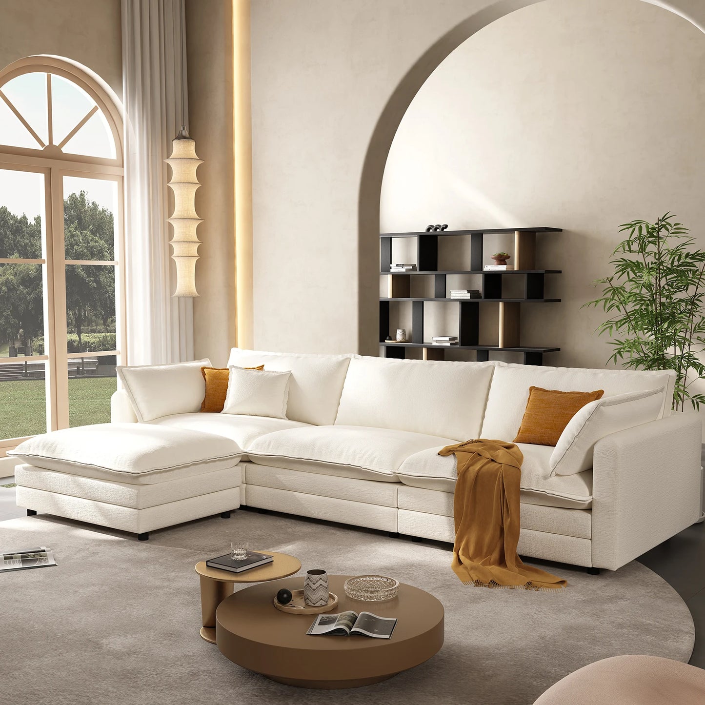 102'' Modular Sectional Sofa Beige Couch Cloud Couches for Living Room, L Shaped Couch with Movable Ottoman, Modern Cloud Sectio