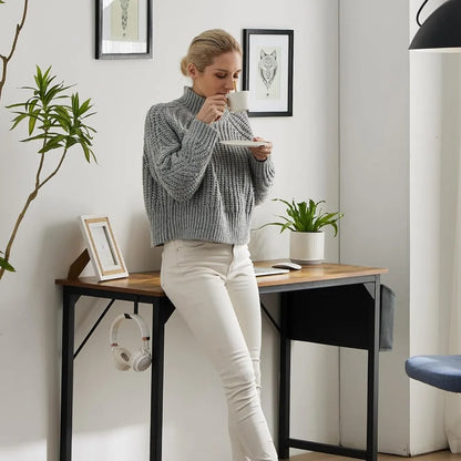 Computer Office Desk, 48 Inch Writing Work Study PC Wood Modern Desk with Storage Bag & Headphone Hook Simple Bedroom for 2 Per