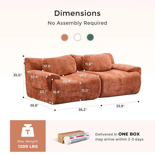 72" Loveseat Cloud Couch Sofa, Modular Boneless Sectional with Memory Foam, 2 Seater Chenille Sofas No Assembly,, Customized